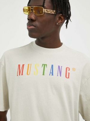 Koszulka z nadrukiem Mustang beżowa