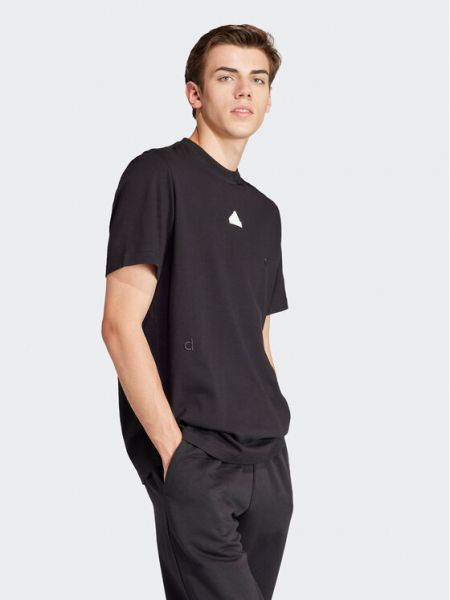 Tricou cu broderie Adidas negru