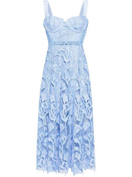 Φλοράλ μίντι φόρεμα με δαντέλα Self-portrait μπλε