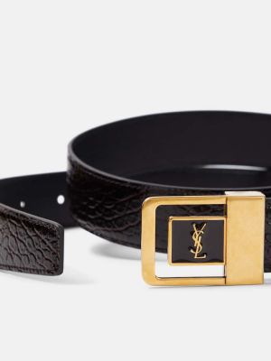 Cinturón de cuero de cuero con hebilla Saint Laurent dorado
