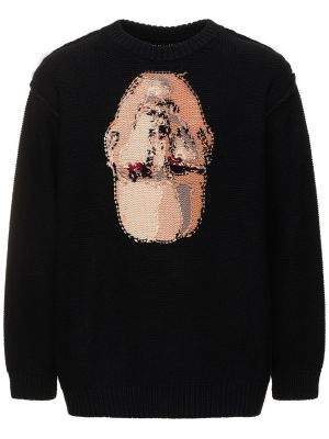 Жакардов памучен пуловер Doublet черно