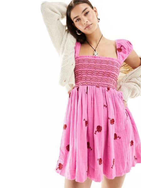 Платье мини с вышивкой свободного кроя Free People розовое