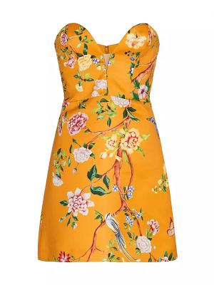 Атласное платье мини в цветочек с принтом Marchesa Notte золотое