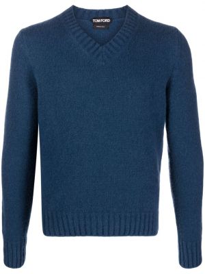 Sweter z dekoltem w serek Tom Ford niebieski