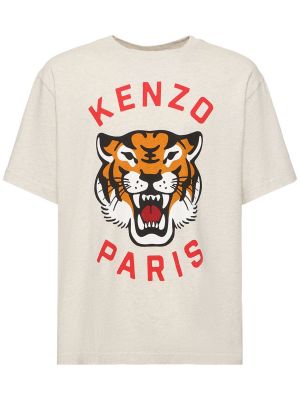 Tricou din bumbac cu imagine din jerseu Kenzo Paris alb