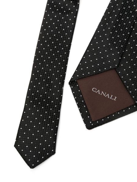 Jedwabny krawat w grochy żakardowy Canali czarny
