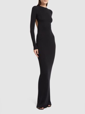 Vlnené dlouhé šaty s výrezom na chrbte Saint Laurent čierna