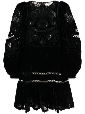 Aksamitna sukienka koktajlowa koronkowa Sea czarna