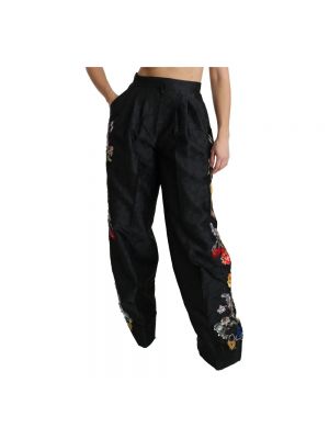 Pantalones con lentejuelas de flores Dolce & Gabbana negro