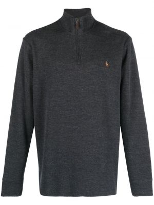 Меланжов пуловер с цип Polo Ralph Lauren сиво