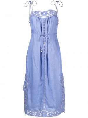 Lněné midi šaty Zimmermann modré
