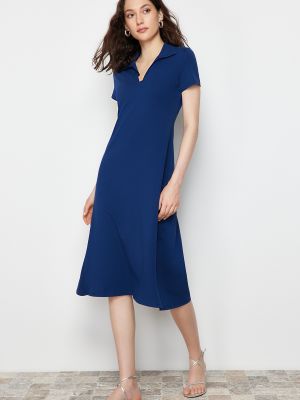 Πλεκτή βαμβακερή μίντι φόρεμα Trendyol μπλε