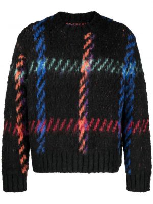 Sweter w kratkę z okrągłym dekoltem Sacai niebieski