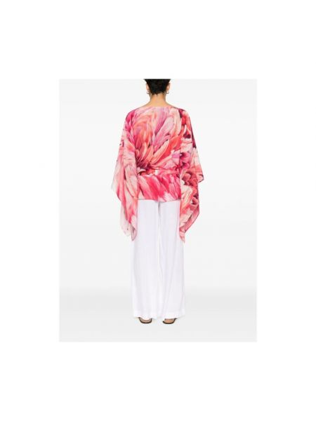Blusa de seda con plumas con estampado Roberto Cavalli rosa