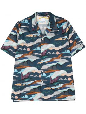 Bavlněná košile s potiskem s abstraktním vzorem Ps Paul Smith modrá