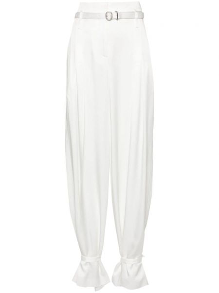 Plisirane ravne hlače iz krep tkanine Jil Sander bela
