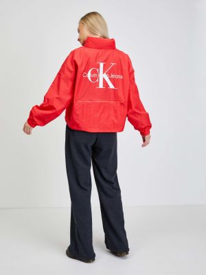 Voľná džínsová bunda s potlačou Calvin Klein Jeans červená