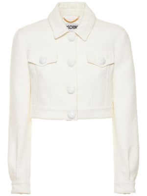 Βαμβακερός μπουφάν tweed Moschino λευκό