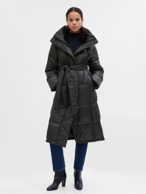 Černý prošívaný zimní kabát s kapucí Gap