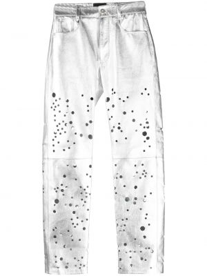 Cipzáras bőr gombolt egyenes szárú nadrág Durazzi Milano - ezüstszínű