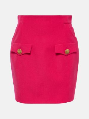 Μάλλινη φούστα mini Balmain ροζ