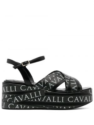 Sandały na koturnie z nadrukiem Roberto Cavalli