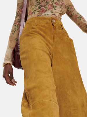 Semišové kalhoty s vysokým pasem relaxed fit Stouls hnědé