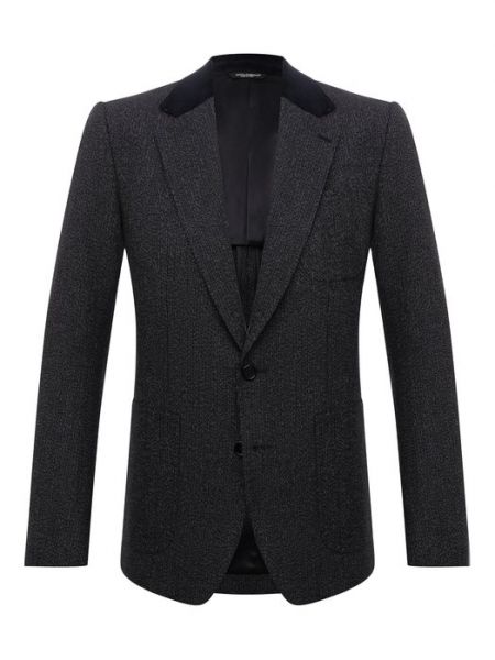 Хлопковый шерстяной пиджак Dolce & Gabbana серый