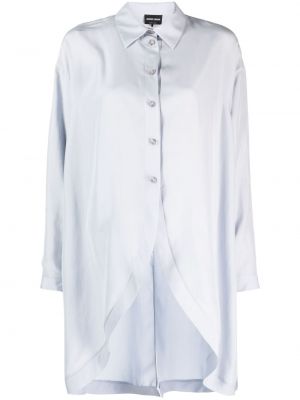Копринена риза с висока талия с копчета Giorgio Armani синьо