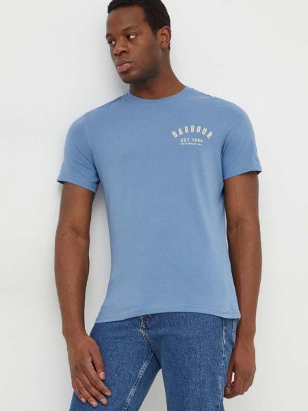 Памучна тениска с дълъг ръкав с принт Barbour синьо