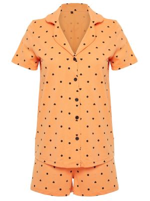 Kootud täpilised puuvillased pidžaama Trendyol oranž