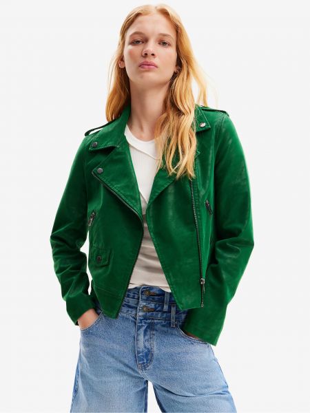 Priliehavá kožená bunda z ekologickej kože z ekologickej kože Desigual zelená