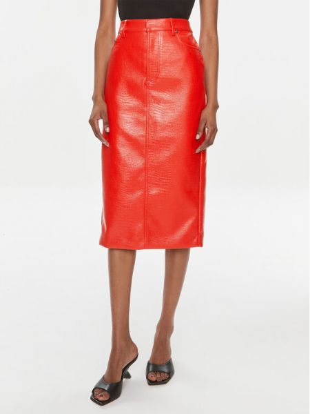 Priliehavá kožená sukňa z ekologickej kože Rotate červená