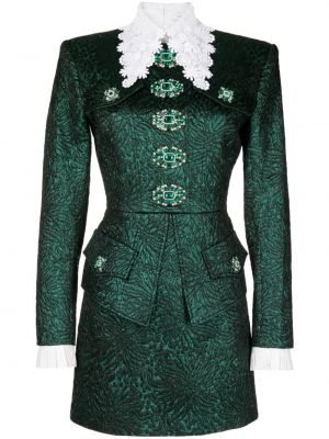 Srajčna obleka s cvetličnim vzorcem iz žakarda s kristali Andrew Gn zelena