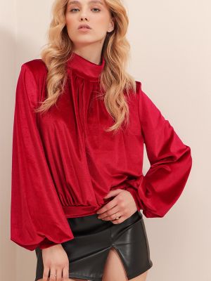 Samt bluza Trend Alaçatı Stili crvena