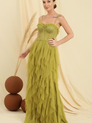 Μάξι φόρεμα με κρόσσια από τούλι By Saygı