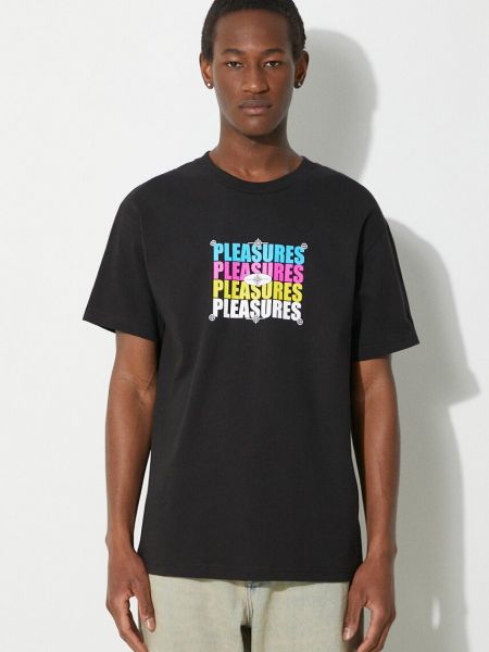 Bavlněné tričko s potiskem Pleasures černé