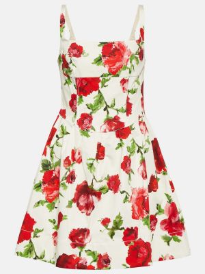 Pamučna haljina s cvjetnim printom Carolina Herrera bijela