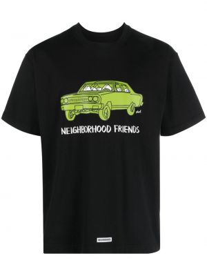 Bavlněné tričko s potiskem Neighborhood černé