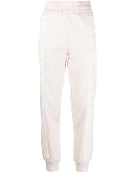 Bavlnené teplákové nohavice s potlačou Fendi biela