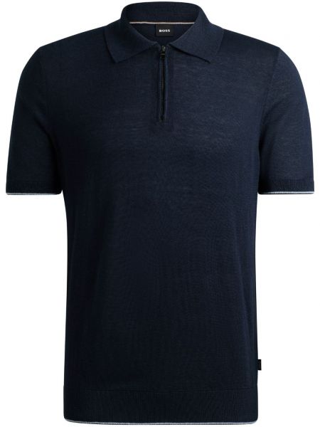 Leinen poloshirt mit reißverschluss Boss blau