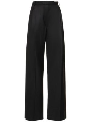Plisované vlněné kalhoty relaxed fit Victoria Beckham černé