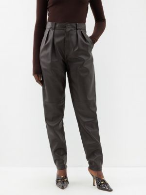 Кожаные брюки с высокой талией Ralph Lauren коричневые