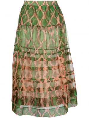 Hedvábné midi sukně na zip s potiskem Ulla Johnson - zelená