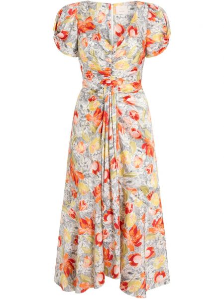 Midi haljina s cvjetnim printom s printom Cinq A Sept bijela