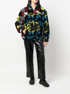 Květinový fleecový pulovr s potiskem Chopova Lowena černý