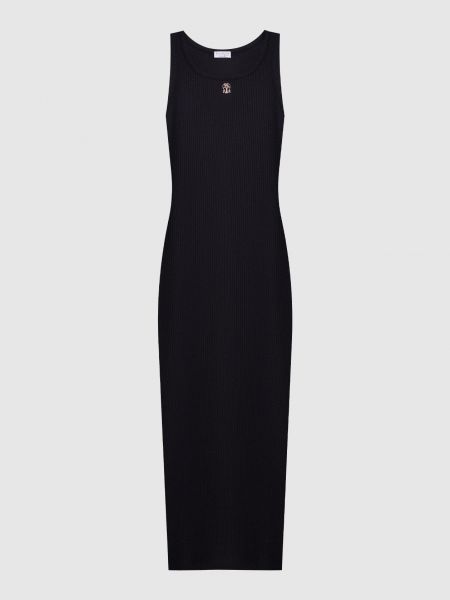 Черное платье миди с вышивкой Brunello Cucinelli