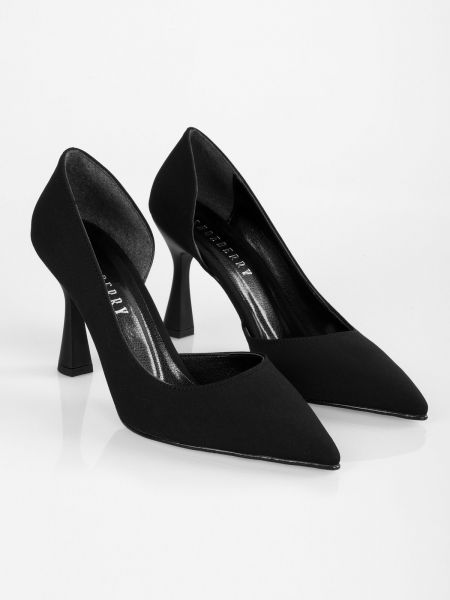 Asimetrične satenaste nizki čevlji s peto Shoeberry črna