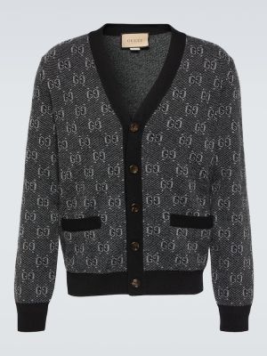 Cardigan di lana in tessuto jacquard Gucci grigio