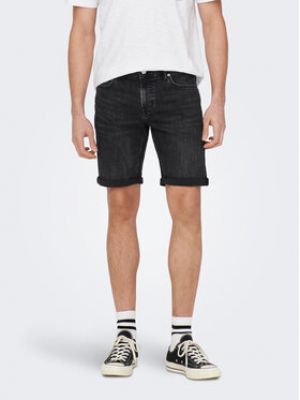 Shorts en jean slim Only & Sons noir